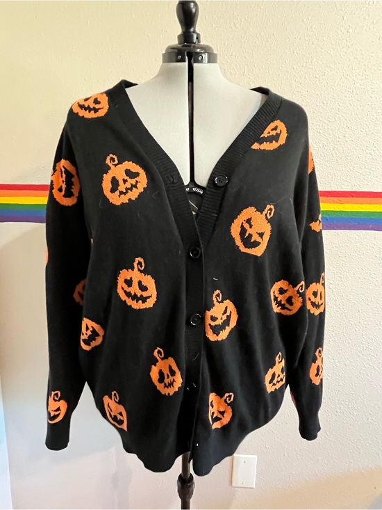 Social Collision Sweaters - Hot topic Pumpkin Cardigan Sweater